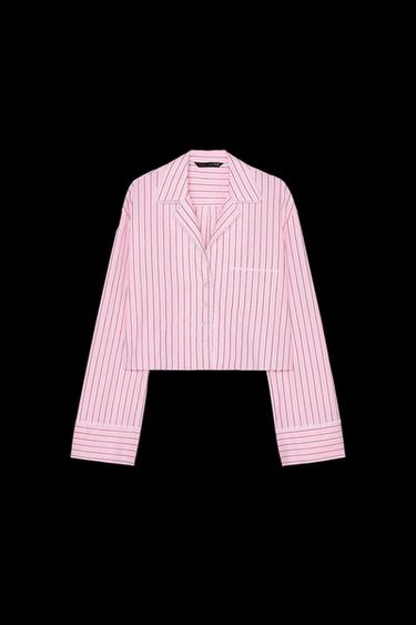 CAMISA CROP POPELÍN RAYAS - Rosa de Zara - Imagen 0