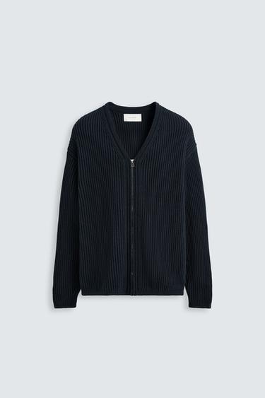 ZIP-UP TEXTURED CARDIGAN - Navy blue by Zara