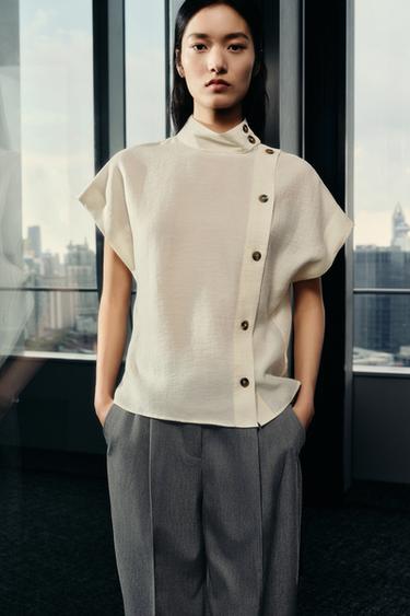 Zara 撞色鈕扣襯衫 - 裸色