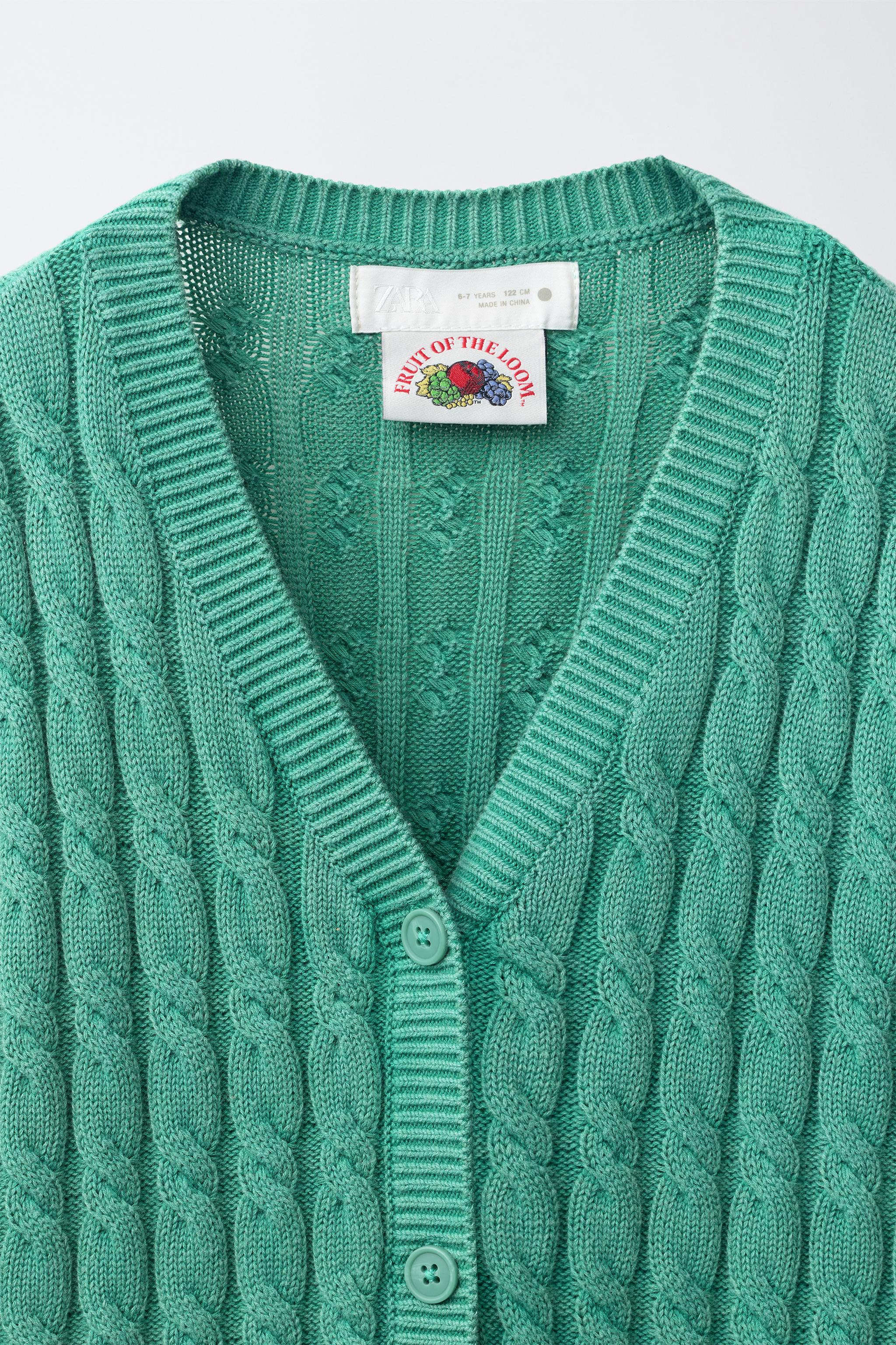 FRUIT OF THE LOOM™ CABLE-KNIT CARDIGAN - Mid-green | ZARA United