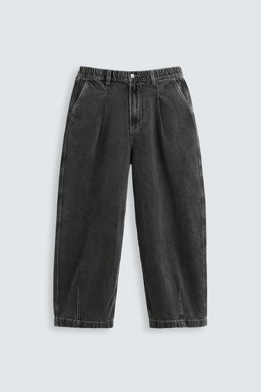 PLEATED WIDE-LEG DENIM CHINOS - Grey by Zara