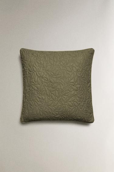 Zara QUILTED THROW PILLOW COVER WITH LEAVES - Green