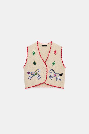 Zara 刺繡針織背心 - 裸色 - 圖片 0