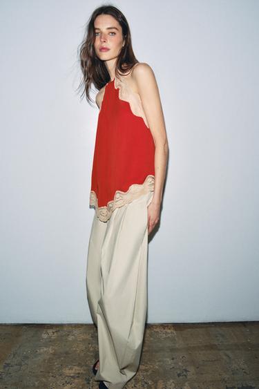 TOP HALER ENCAJE ZW COLLECTION - teja oscuro de Zara