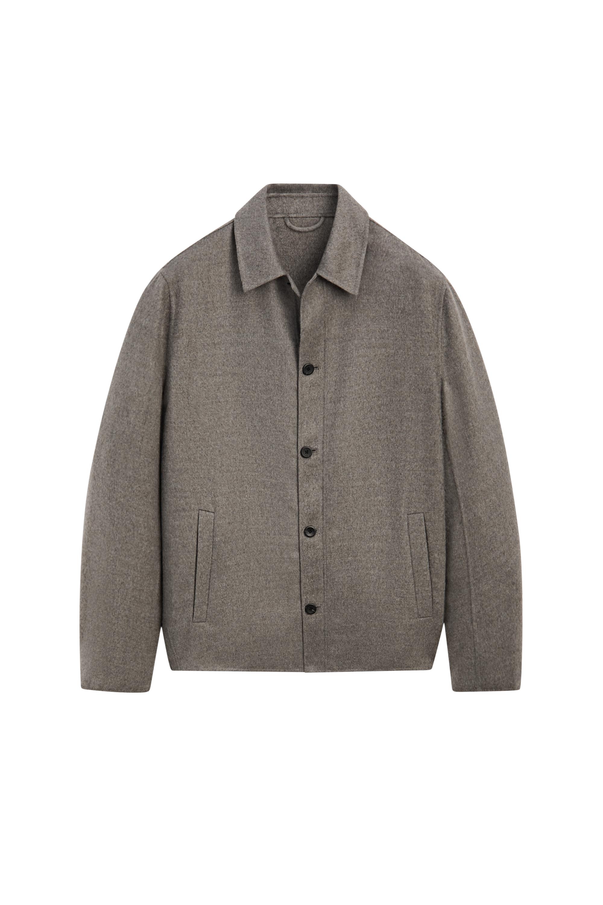 Wool blend overshirt with button detail — Mink
