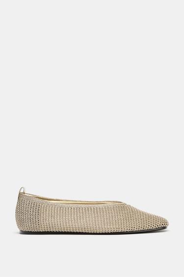 Zara METALLIC WOVEN BALLET FLATS - Gold - Image 0