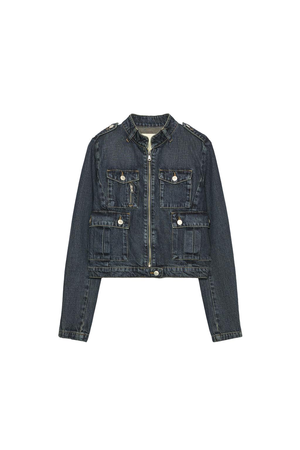 TRF DENIM FITTED JACKET WITH POCKETS