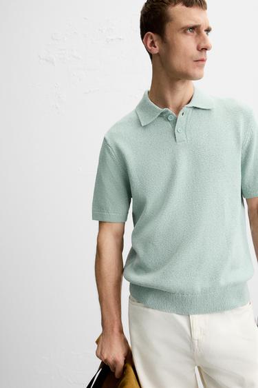 POLO EN MAILLE STRUCTURÉ - Bleu clair de Zara - Image 5