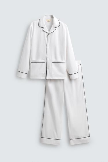CONJUNTO DE PIJAMA COM DEBRUM EM CONTRASTE EDIÇÃO LIMITADA - Branco da Zara