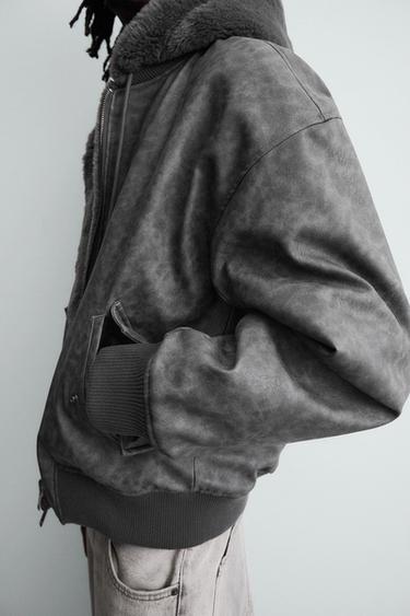 BLOUSON BOMBER RÉVERSIBLE EN MATIÈRE SYNTHÉTIQUE - Gris anthracite de Zara - Image 7