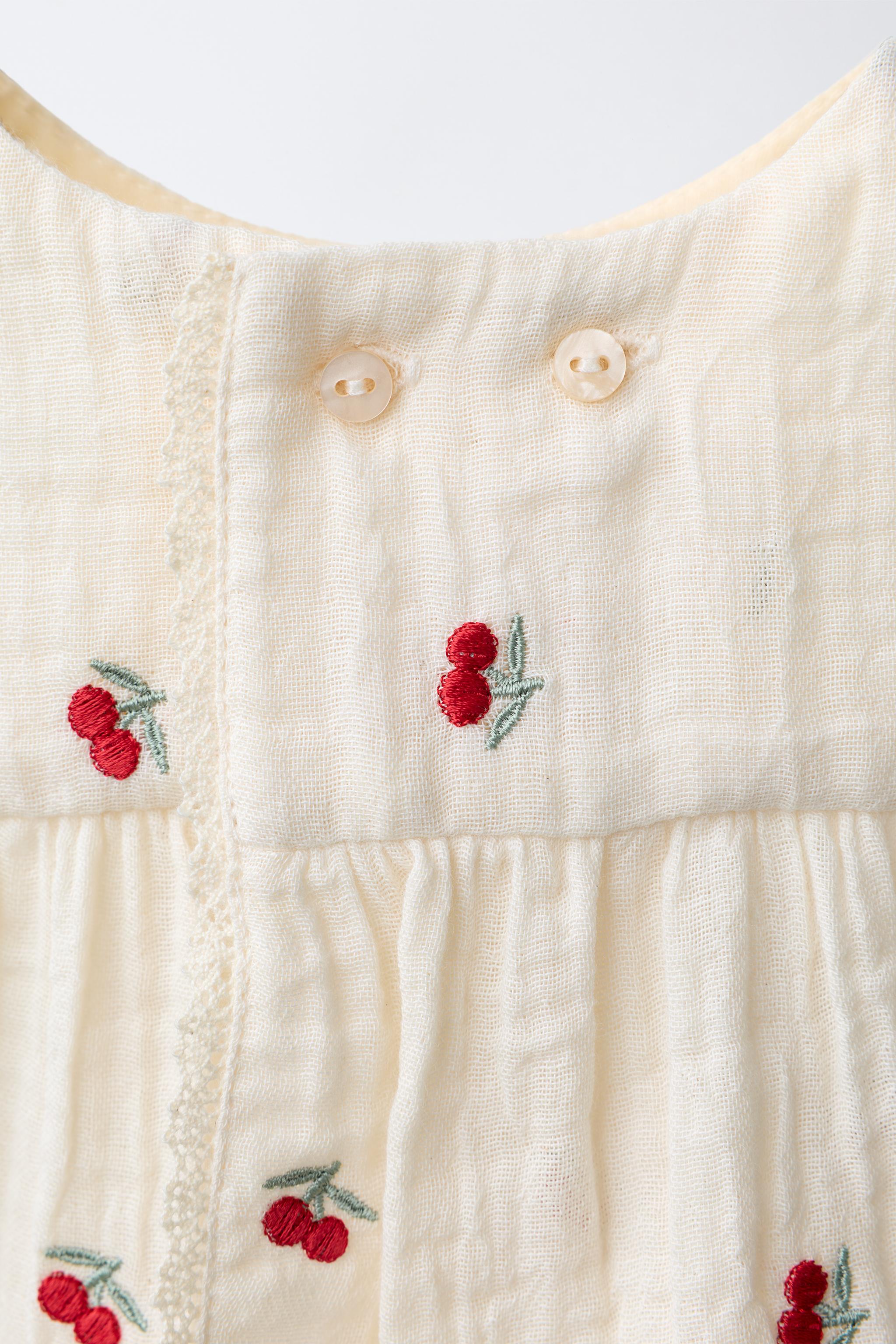 EMBROIDERED CHERRY TEXTURED BLOUSE AND BLOOMERS SET