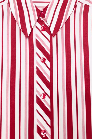 CHEMISE À RAYURES À MANCHES RETROUSSÉES - Rouge / Blanc de Zara - Image 8