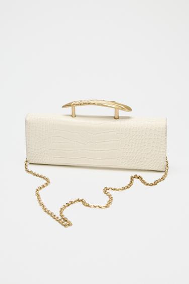 CLUTCH BAG GOLD METAL HANDLE - white by Zara