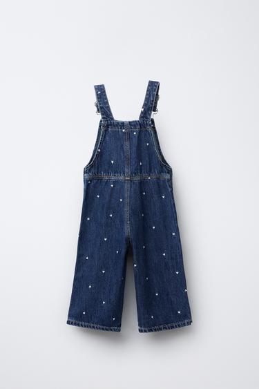 EMBROIDERED HEART DENIM DUNGAREES - Blue by Zara - Image 1