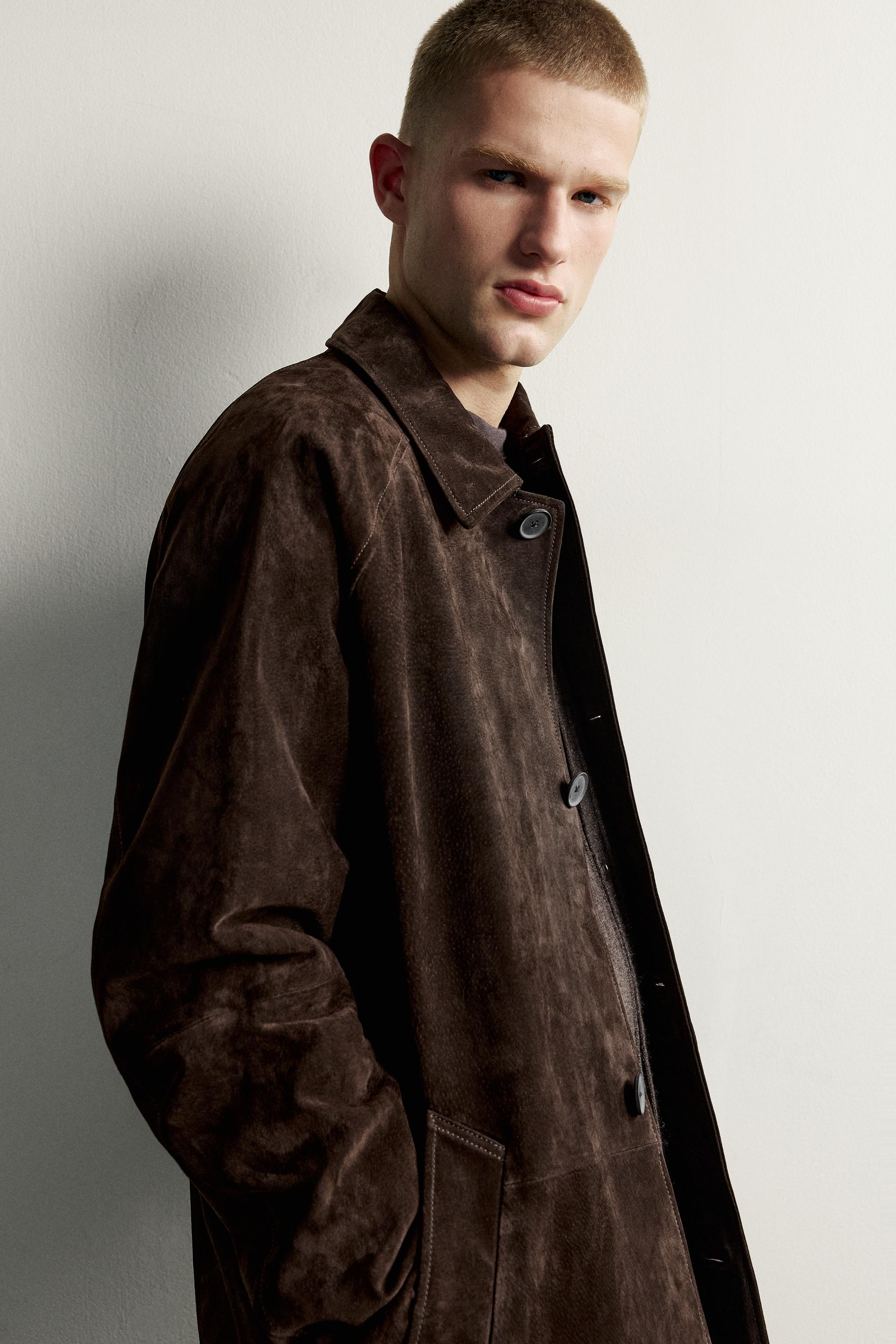 MANTEAU RELAXED FIT EN CUIR CROÛTE DE