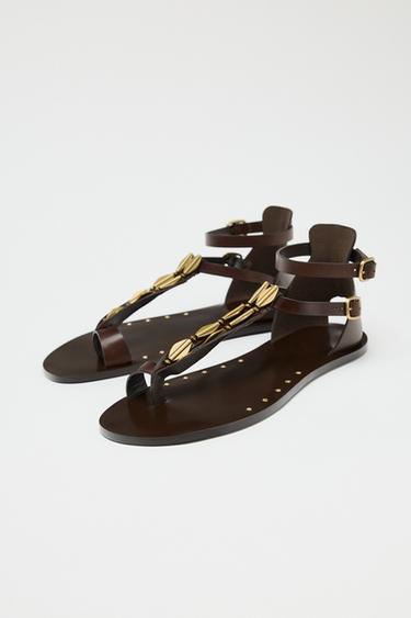 SANDALE CU ORNAMENT DIN PIELE - Maro de la Zara
