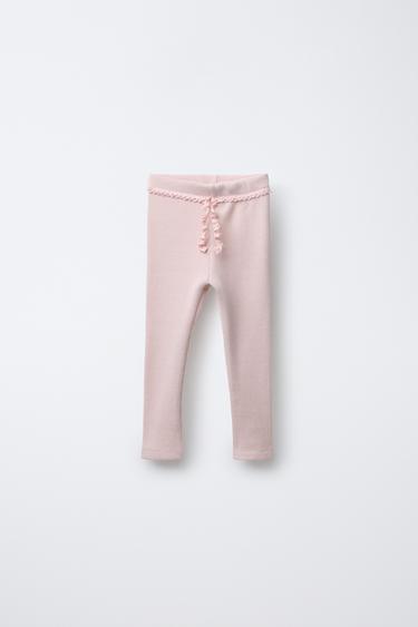 WAFFLE-KNIT LACE LEGGINGS - Pale pink by Zara