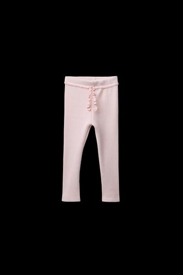WAFFLE-KNIT LACE LEGGINGS - Pale pink by Zara
