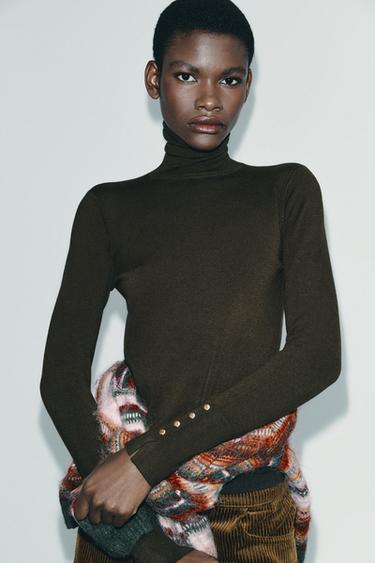Zara BASIC PLAIN KNIT JUMPER - Dark khaki