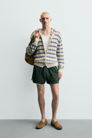 Zara CONTRAST PIPING SHORTS - Green - Image 0