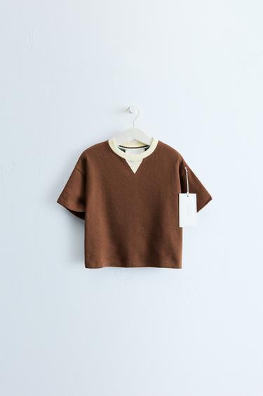 ZARA TIMELESS - CONTRAST NECK T-SHIRT - Brown by Zara