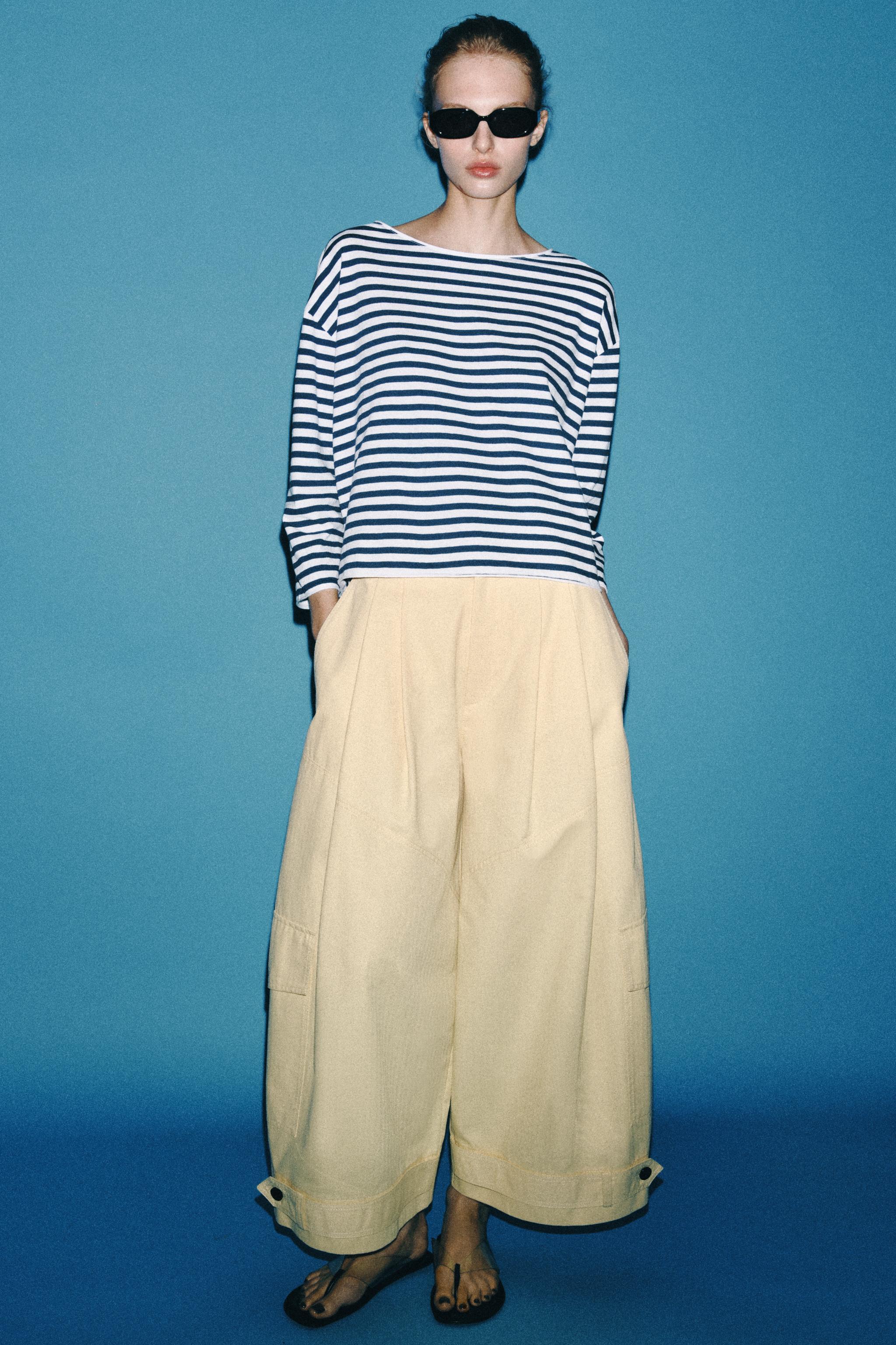 ストライプ柄ラスティックTシャツ - 青色/白色 | ZARA Japan / 日本