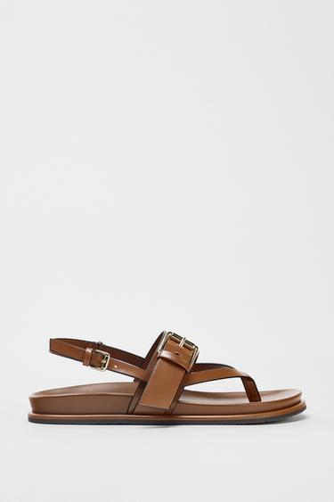 Zara STRAPPY BUCKLE SANDALS - Brown