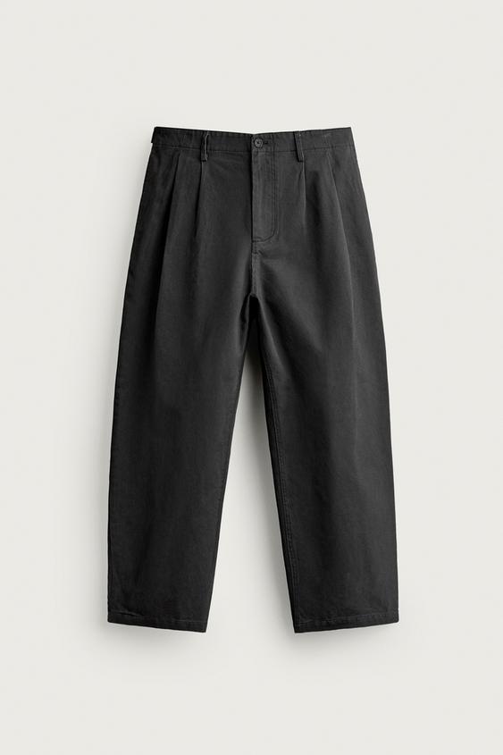 Zara 打褶寬鬆休閒長褲 - 灰色 - 圖片 0
