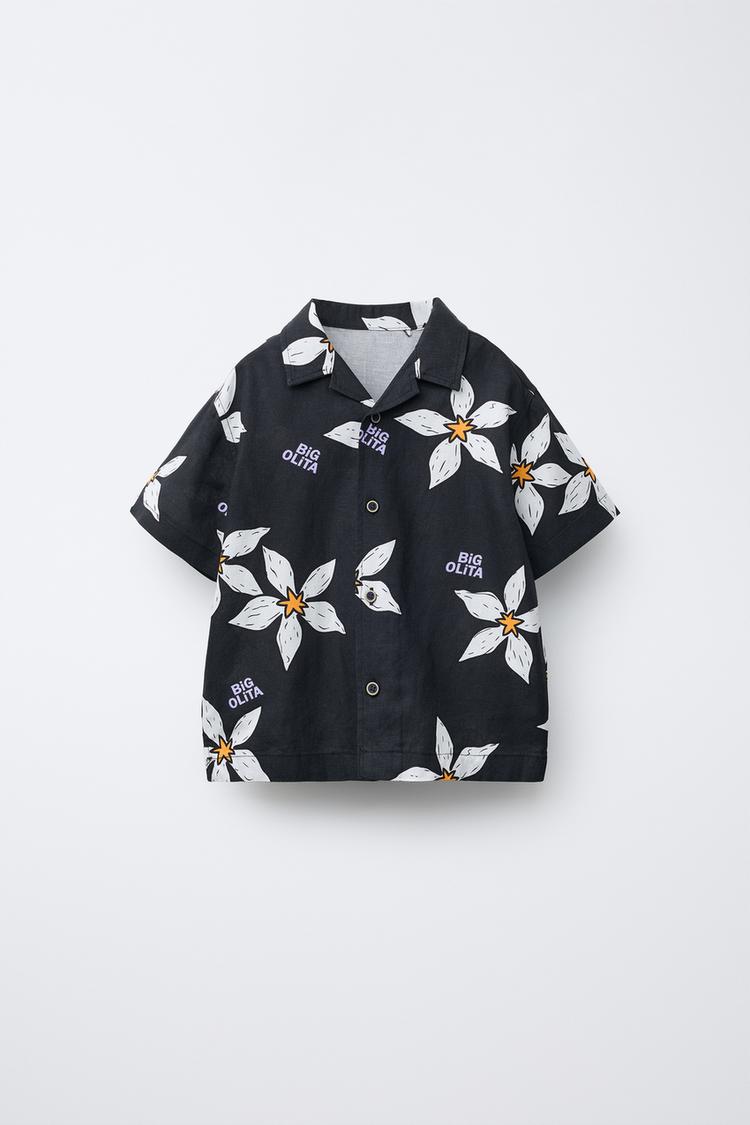 Short Sleeve Camisa Zara Negra Camisa Negra Flores Zara CAMISA