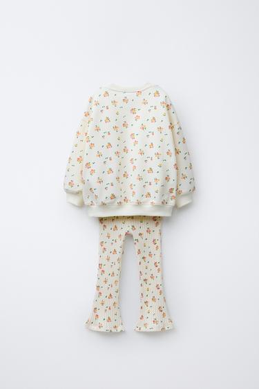 PRINTED FLARE RIB SWEATSHIRT AND LEGGINGS SET - Ecru by Zara - Image 1