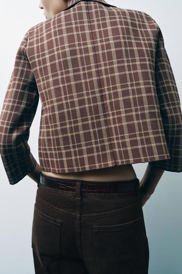 VESTE EN MAILLE À CARREAUX - Marron / Écru de Zara - Image 2