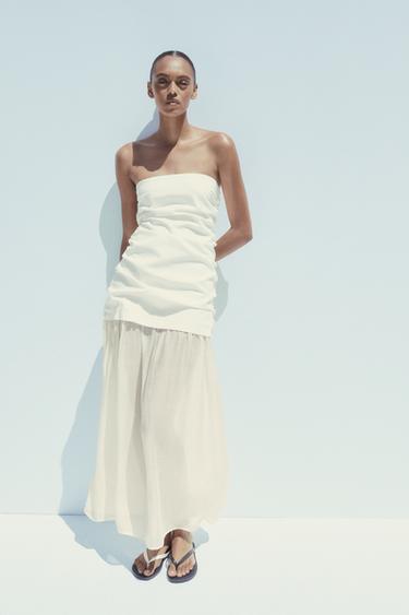 VESTIDO MIDI PALABRA DE HONOR COMBINADO - Crudo de Zara