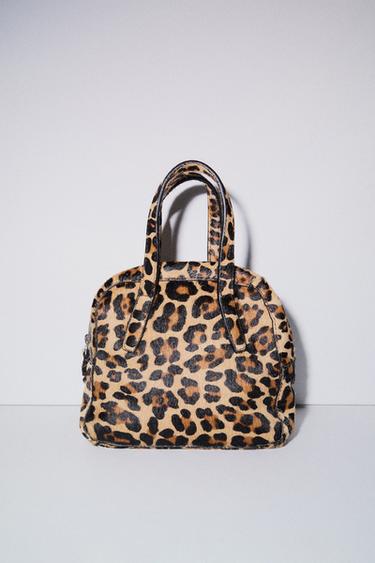 MINI BOWLING BAG WITH ANIMAL PRINT LEATHER AND SHEEPSKIN - Leopard by Zara