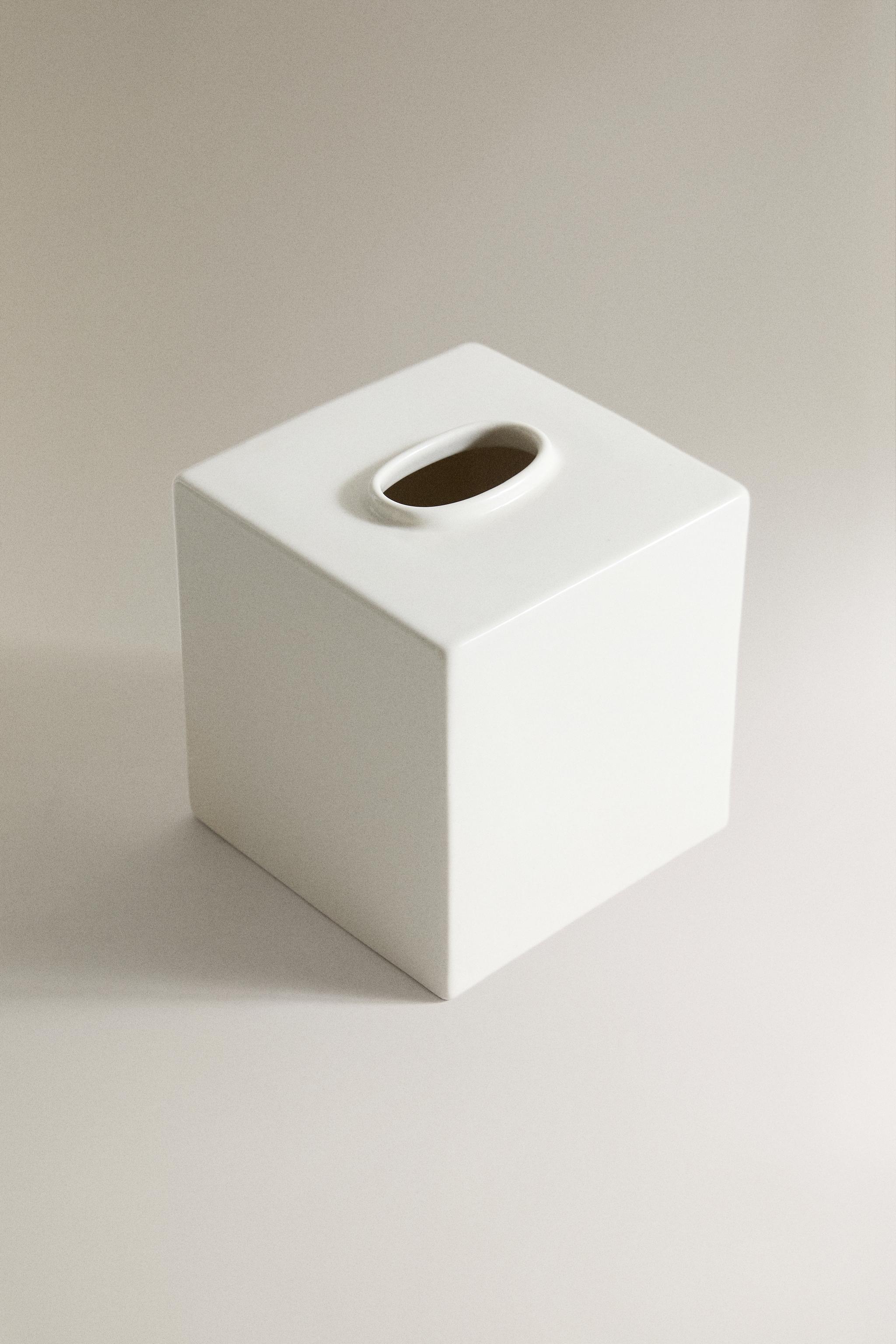 CREAM CERAMIC TISSUE BOX — Cream