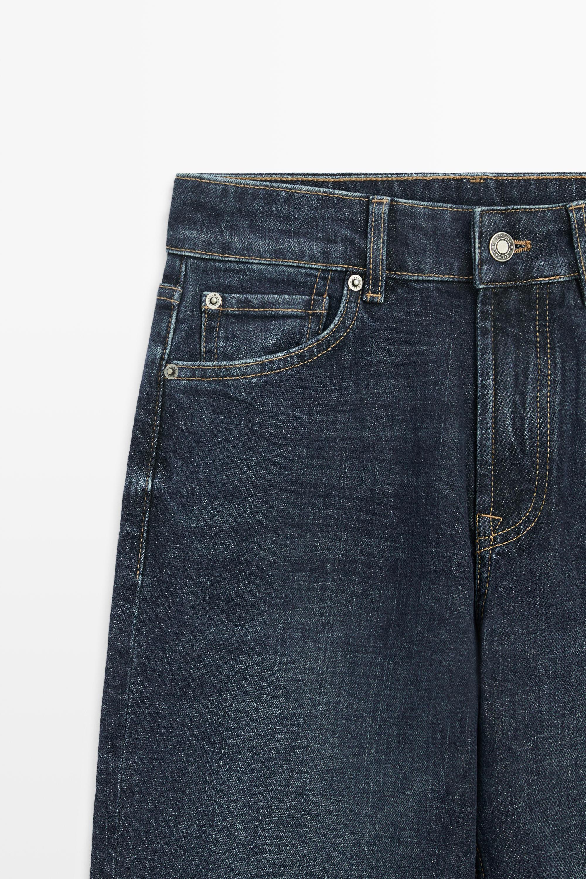 High-waist cropped straight-leg jeans — Mid-blue