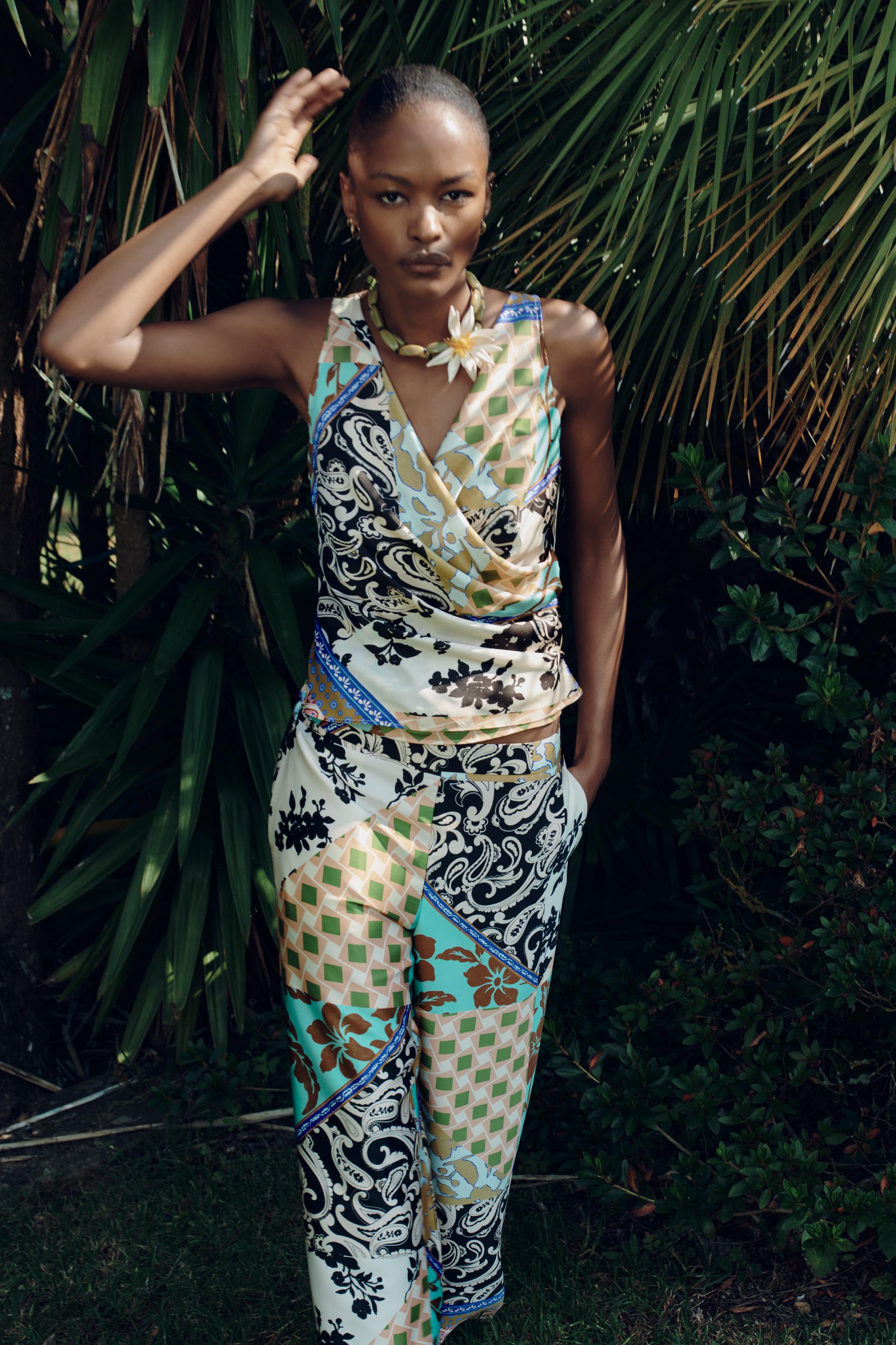 PATCHWORK PRINT SATIN TROUSERS - Multicolored | ZARA United