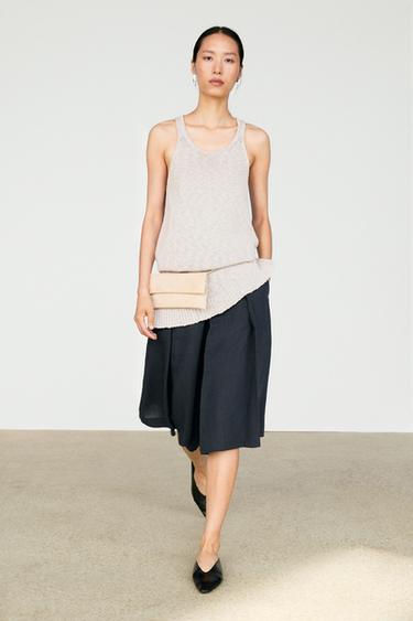 Zara Linen blend Bermuda shorts with pleats - Blue - Image 0