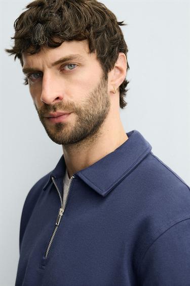 SWEAT POLO INTERLOCK ZIPPÉ - Bleu roi de Zara - Image 4