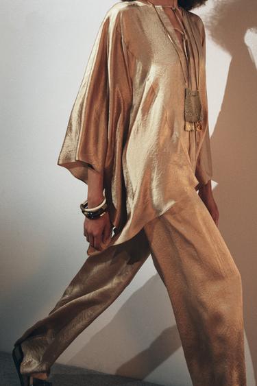 ZW COLLECTION WIDE-LEG SATIN TROUSERS - Golden by Zara