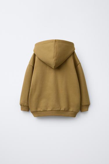 EMBOSSED LOGO ZIP-UP HOODIE - Khaki by Zara - Image 1
