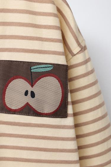 STRIPED T-SHIRT WITH APPLE PATCH - Beige-brown by Zara - Image 3