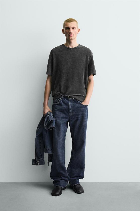 CAMISETA PUNTO LAVADA - Negro de Zara - Imagen 0