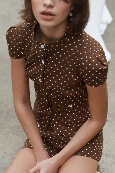 POLKA DOT POPLIN TOP - brown/white by Zara