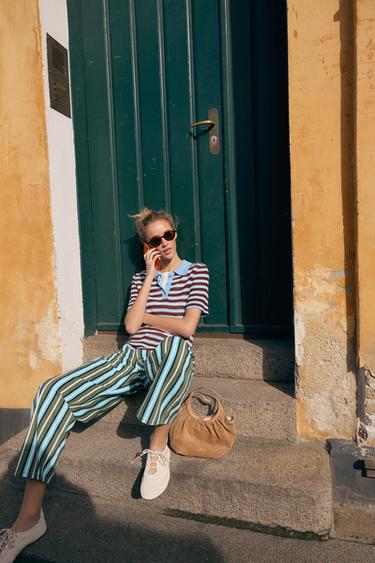 POLO EN MAILLE À RAYURES - Bleu / Blanc de Zara - Image 3