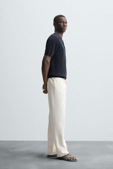 BUTTON-NECK KNIT T-SHIRT - Navy blue de Zara - Image 3