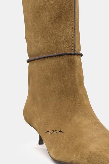 STITCHED SPLIT SUEDE BOOTS - Khaki Green by Zara - Image 7