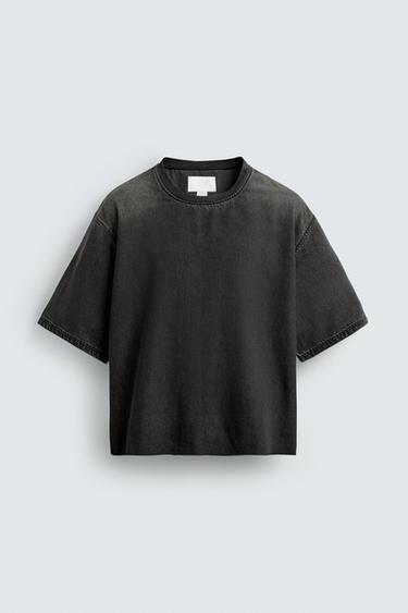 WASHED DENIM T-SHIRT - Black by Zara