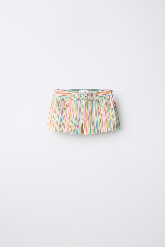 QUẦN SHORT BERMUDA DENIM HỌA TIẾT KẺ SỌC NHIỀU MÀU - sọc từ Zara - Hình ảnh 0
