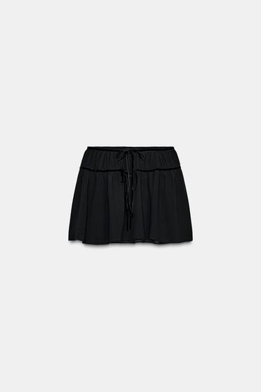 GEORGETTE MINI SKIRT WITH VELVET BOWS - Black by Zara