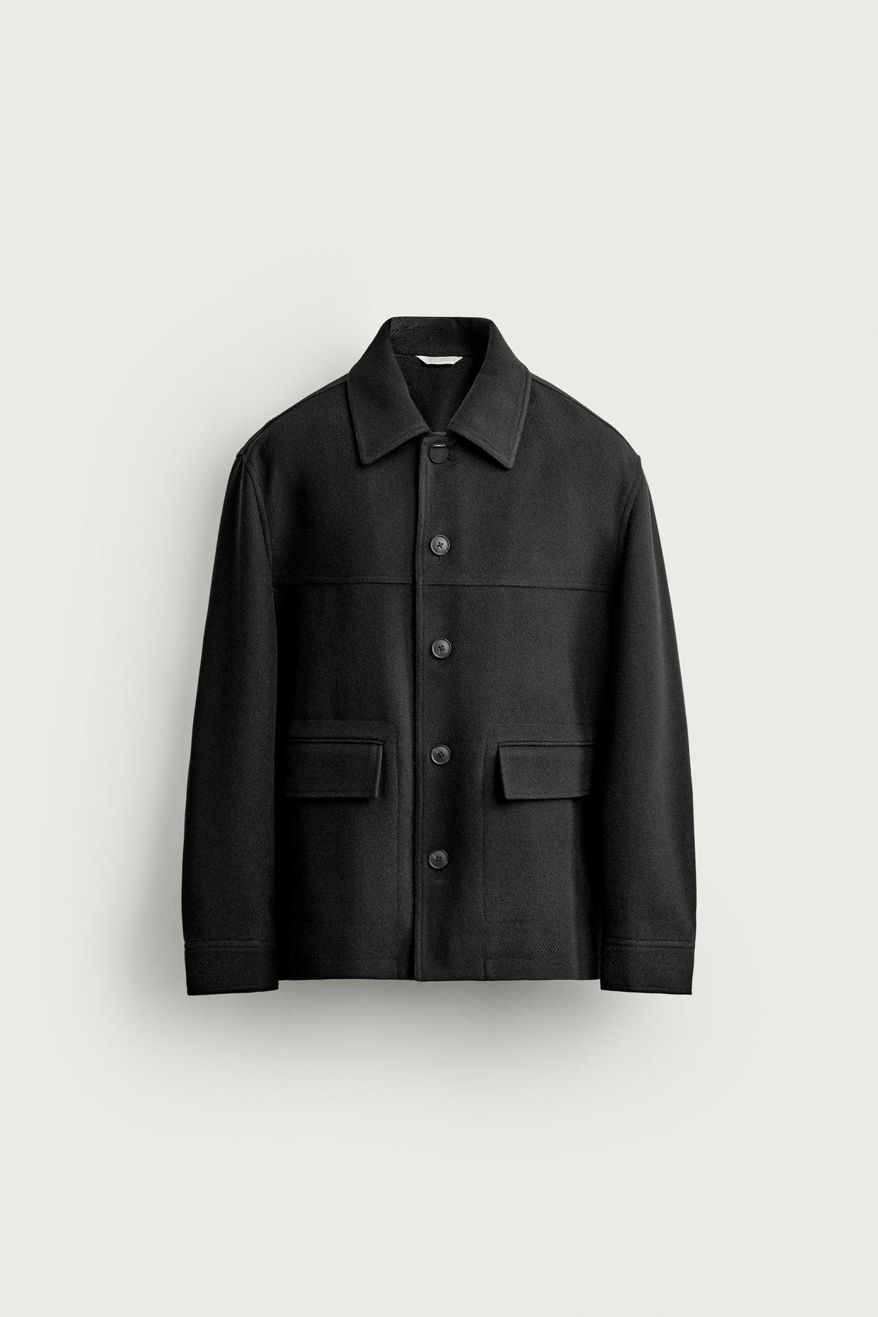 REGULAR FIT WOOL EFFECT PARKA — Black